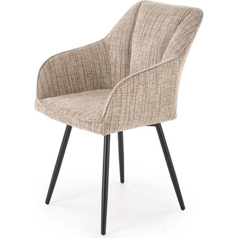 Chaise design en tissu beige chiné avec pieds en métal noir Louise (1/5)