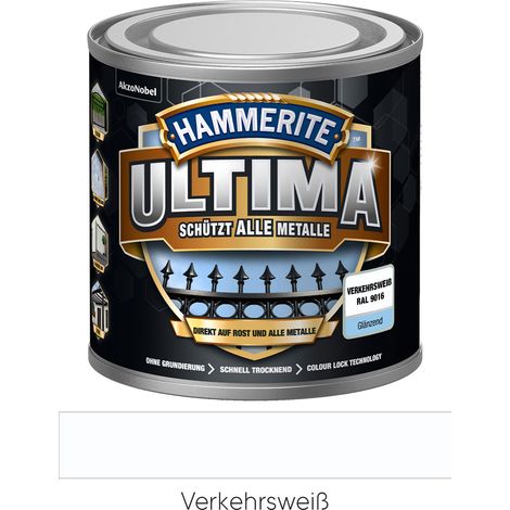 Hammerite Metallschutzlack ULTIMA glänzend verkehrsweiß RAL 9016 250 ml Metallschutzlack