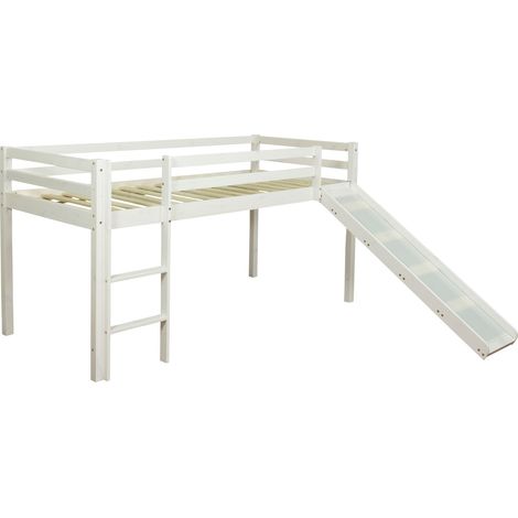Cama alta de 90x200cm con escalera y tobogán en madera lacada en blanco LIT06200 (1/5)