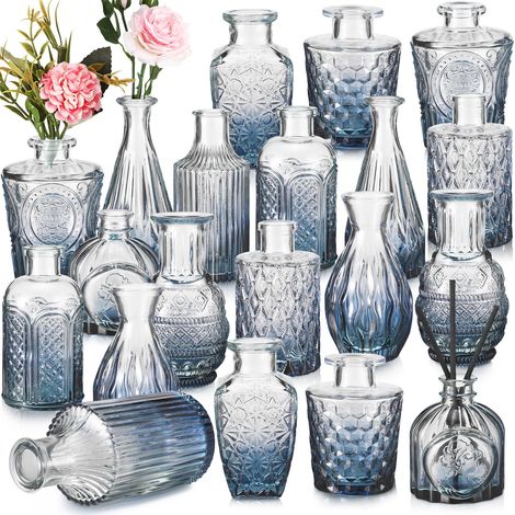 Lot de 20 Petits vases Vintage en Verre pour centres de Table, vases décoratifs rustiques pour Table de Mariage, Maison, décoration de Noël (Bleu dégradé) (1/5)