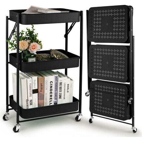 Support de Rangement Chariot à 3 Niveaux, Chariot de Rangement Roulant pour Cuisine, Salle de Bain, Organisateur de Rangement Mobile, Noir (1/5)