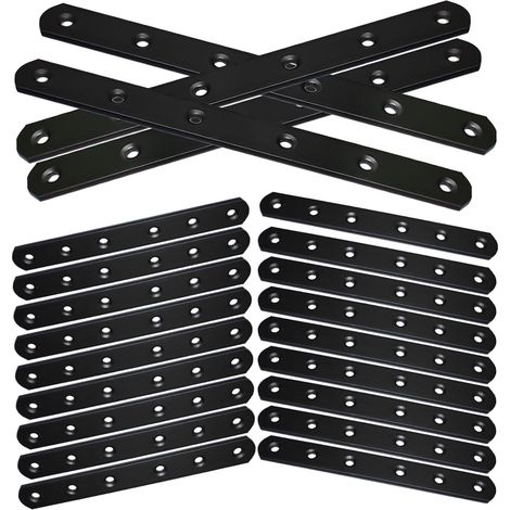 Lot de 20 supports droits noirs, 160 mm, plaques de fixation robustes pour clôture, bibliothèque en bois, armoires, plaques de réparation droites (1/5)
