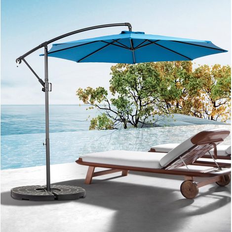 Ombrellone a braccio 294x294x250 cm in metallo e poliestere blu scuro inclinabile FloraGrace (1/5)