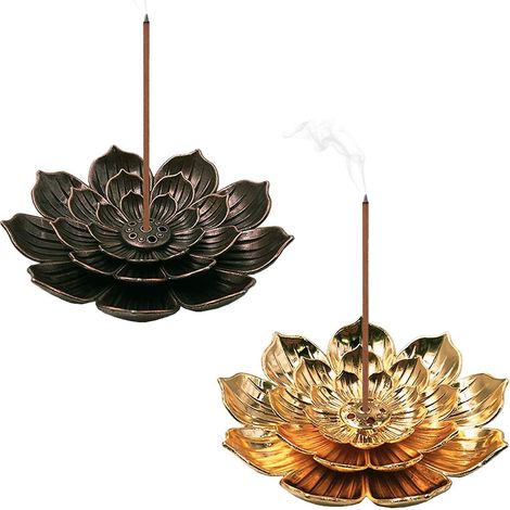 Porte-encens Lotus - Brûleur à bâtonnets et cônes en laiton pour la décoration de la maison et du bureau (2 pièces) (1/4)