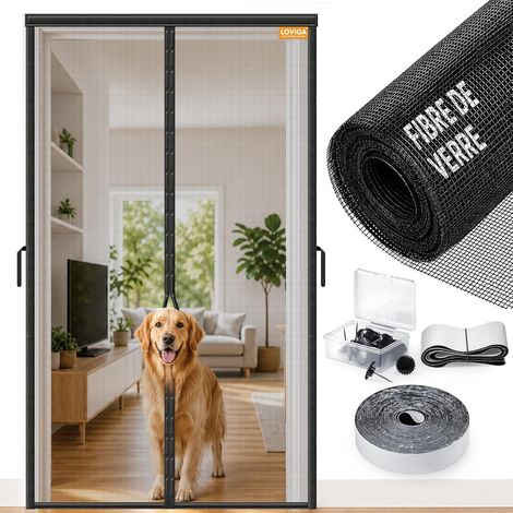 Moustiquaire de Porte Magnétique en Fibre de Verre 90 x 210 cm Noir (1/5)