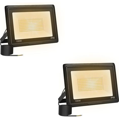 2 Pièces Projecteur Led Extérieur 100W, Spot Led Exterieur 10000LM 3000K Blanche Chaude IP66 ImperméAble Projecteur Exterieur Pour Jardin Garage Patio Grange Cour (1/5)
