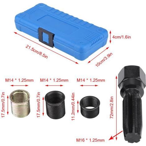 Kit d\'outil de réparation de filetage de bougie d\'allumage - EJ.LIFE - M14 x 1,25 mm - M16 x 1,25 mm - 16pcs (1/3)