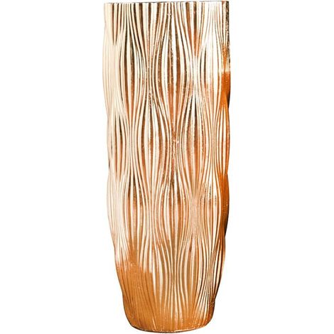 Vase Décoratif Doré Strié en Polyrésine pour Fleurs et Intérieur 33,5 x 33,5 x 70 cm - PANGIVO (1/2)
