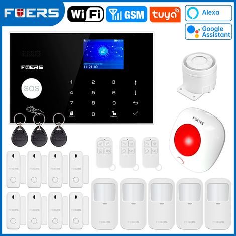 (Pack 2) Système d'alarme de sécurité domestique sans fil WIFI GSM, comprenant une alarme, un détecteur de mouvement et un détecteur de fumée. (1/5)