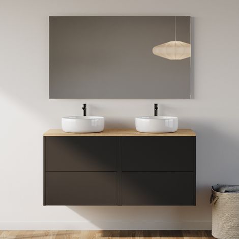 Meuble de salle de bain 120cm avec vasque à poser ronde - 4 tiroirs - noir - MONA (1/5)
