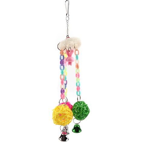 Bunter Rattanball für Papageien mit Glöckchen, Kauspielzeug und Schaukel (1/5)