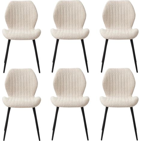 6er-Set Esszimmerstühle aus Leinen mit schwarzen Metallbeinen, beige (1/5)
