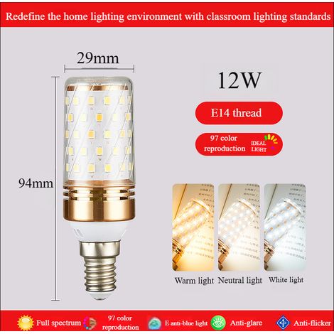 Ampoule maïs LED spectre complet E14 12W 6000K lumière blanche, IRC Ra97 anti‑bleu RG0 sans scintillement (1/5)