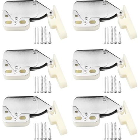 Lot de 6 mini loquets à ressort autobloquants avec vis pour portes de placard à ouverture par pression (1/5)