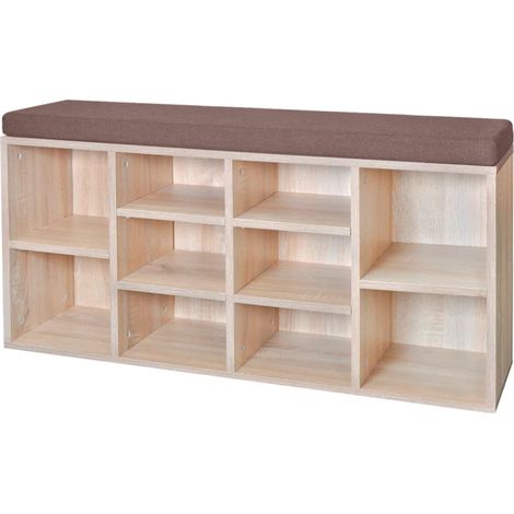 Banc banquette de rangement à chaussures 10 compartiments couleur chêne brun DEC024811