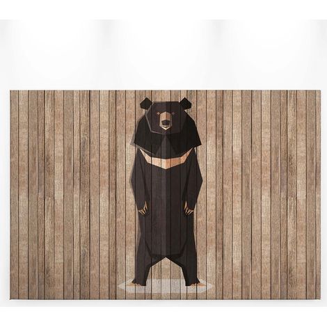 Tableau original ours sur fond bois | Tableau sur toile géométrique noir & marron | Tableau automne moderne idéal chambre & salon - 0,9 x 0,6 m (1/5)