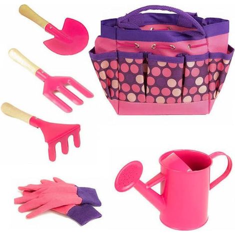Kit de jardinage enfant 6 pièces rose avec sac de rangement, outils de jardin pour enfants, ensemble complet de mini outils de jardin, cadeau idéal pour petits jardiniers (1/5)