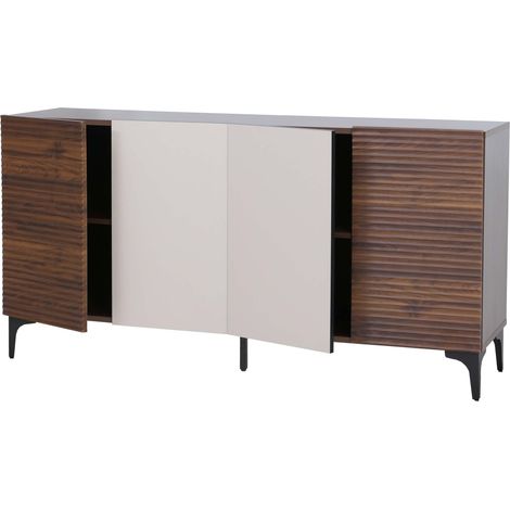 Sideboard HHG-029, Schrank Kommode, Türen 3D-Struktur Staufächer MDF Melamin 80x160x42cm Walnuss-Optik (1/5)