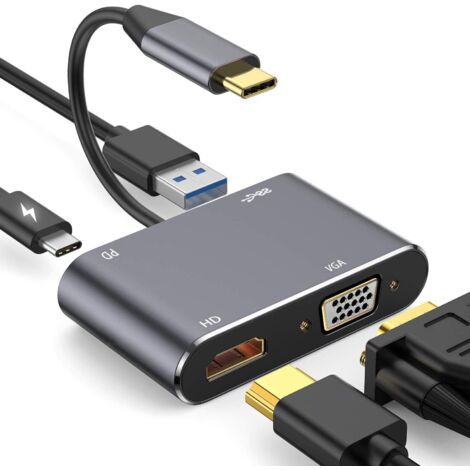 Adaptateur USB C vers 4K HD-MI VGA, hub 4 en 1 USB Type C 3.0 OTG Compatible avec MacBook Pro/Dell XPS/Samsung Galaxy/iPad Pro/Chromeboo (1/5)
