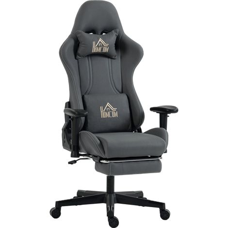 Chaise gaming - HOMCOM - accoudoirs 3D, dossier inclinable, hauteur réglable et repose-pieds - tissu en suède - 72x76x132cm - gris (1/5)
