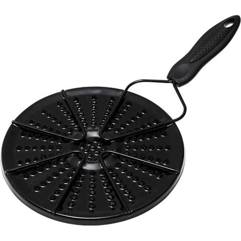 Black Enamel Gas Hot Plate with Loop Handle, Round Grooved Heat Diffuser, Cast Iron Trivet for Moka Pots and Small Saucepans (1/5)