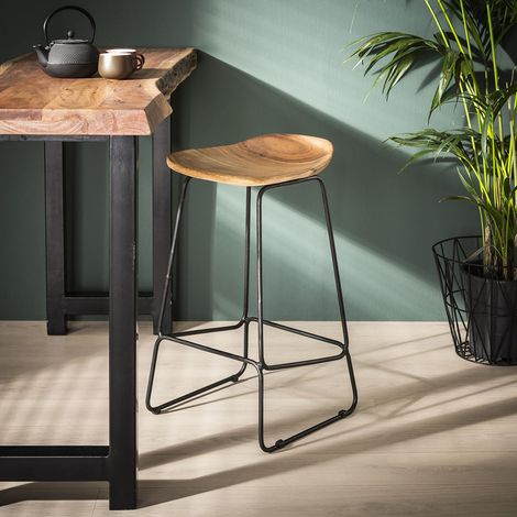 Lot de 4 tabourets industriels en acacia massif naturel Elena (1/3)