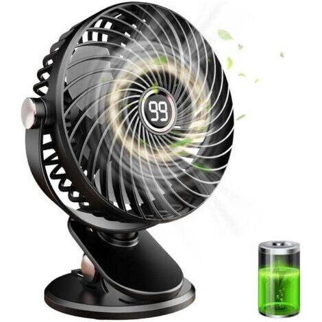 Ventilateur de table, mini ventilateur USB silencieux avec écran LCD, petit ventilateur portable rechargeable, 5 vitesses, rotation à 720°, ventilateur à pince pour bureau, maison et camping