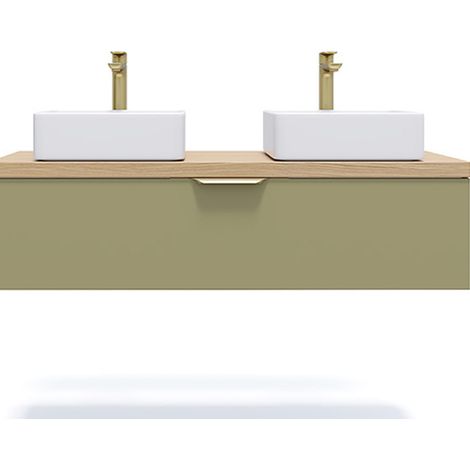 Meuble de salle de bain suspendu 2 vasques à poser 120cm 1 tiroir Vert olive - Venice (1/5)