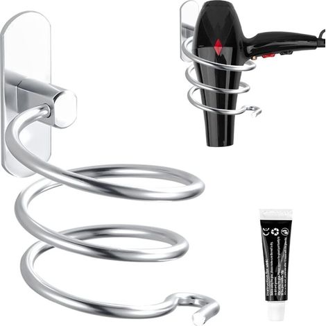 Haartrocknerhalterung, Wandmontierte Haartrocknerhalterung aus Aluminium, Kabelorganizer für Küche und Bad, Badaccessoires, Silber