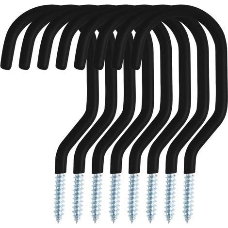 Crochet de vélo 8 pièces, support de vélo adapté à une utilisation polyvalente, à visser, pour abri, garage, jardin, revêtement plastique pour support mural/plafond,noir (1/5)