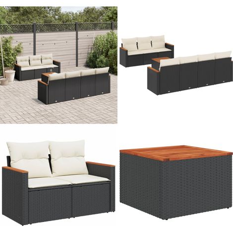 Salon de jardin 8 pcs avec coussins noir résine tressée - Ensemble Salon De Jardin - Mobilier Extérieur - Canapé Jardin - Table Jardin - Chaise Lounge - Home & Living (1/5)