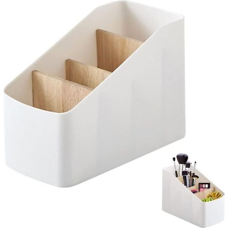 Boîte de Rangement en Bambou Amovible, avec 4 Compartiments, Organiseur de Bureau Amovible en Bambou, Porte Stylo Bureau Bois, pour Télécommandes, Fournitures du Bureau, Pinceaux de Maquillage (1/5)