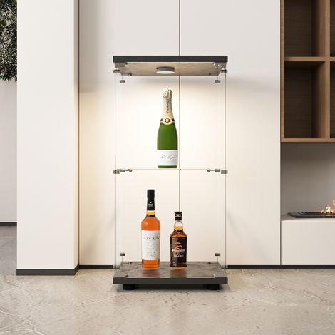 LED-Glasvitrine mit Regalen – Aufbewahrungsmöbel 40x36x86 cm für Wohnzimmer und Büro – Schwarz