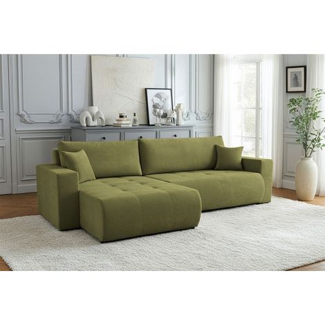 Ecksofa Schlafsofa Sofa ARMARI in Stoff Wind Moosgrün Ottomane Rechts
