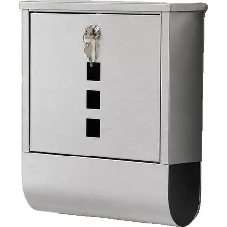 Buzón de correo, construcción de acero inoxidable, cerradura de doble llave, color plata. (1/2)