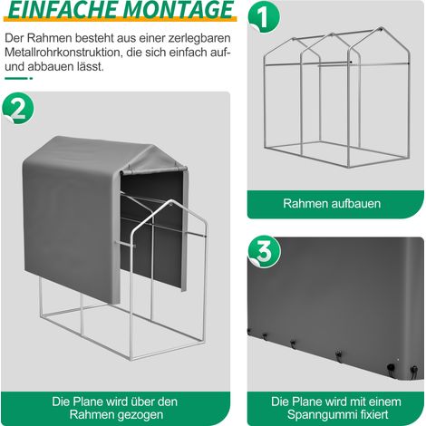 Abri de jardin/garage à vélos, 187 x 100 x 160 cm, tente de rangement résistante aux intempéries avec structure en acier, gris foncé, idéale pour ranger vélos, outils et accessoires de jardin – parfai