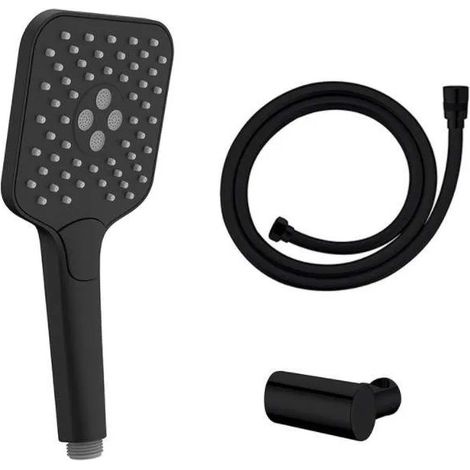 ABS Handbrause mit Messinghalter und 1.5m Schlauch, mattschwarz
