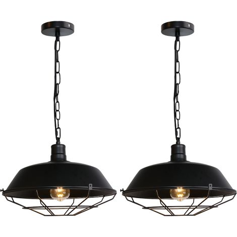 Iron Metal Creative Chandelier (2PCS)Vintage Industrial Ceiling Lamp Retro Pendant Light For Bedroom Bar Cafe Black Ø36Cm