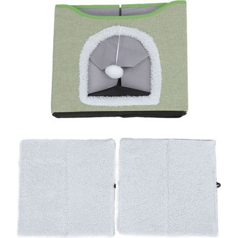 Maison pliable pour chat, 2 couches, lit de grotte multifonctionnel pour chaton, grattoir doux pour l'intérieur, vert clair (1/5)
