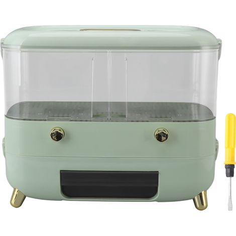 Distributeur de riz, seau à grains hermétique multigrains, boîte de rangement transparente pour riz à 2 compartiments, vert clair (1/5)