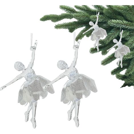 Christbaumanhänger im 2er Set - Ballerina im silbernen Kleid 15x9x3 cm