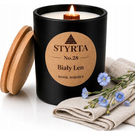 Bougie de soja Lin Blanc 200 ml Styrta n° 28 mèche en bois (1/5)