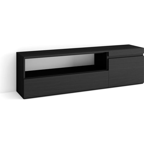 Skraut Home - Meuble TV, Banc Télé, Grand espace de Rangement, 150x45x35cm, Pour les TV jusqu'à 65", Meubles de salon, Style moderne, Noir (1/5)