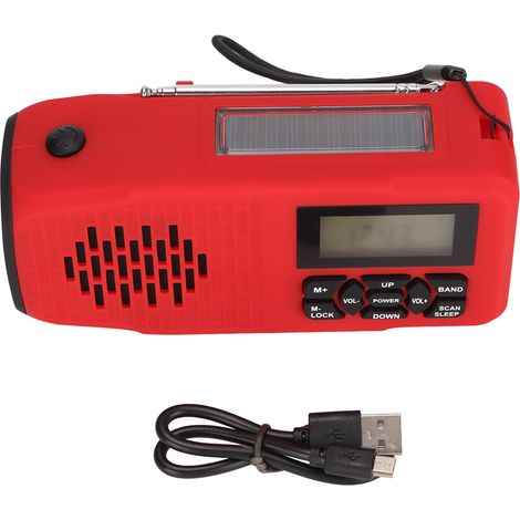 Radio solaire à manivelle XSY098D, étanche IPX3, radio AM/FM/alerte météo NOAA avec alarme SOS, lampe torche et prise casque.