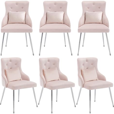 Sillón moderno de terciopelo rosa, juego de 6 piezas, tapizado con botones y patas de metal, ideal para sala de estar, dormitorio, estudio u oficina. (1/5)