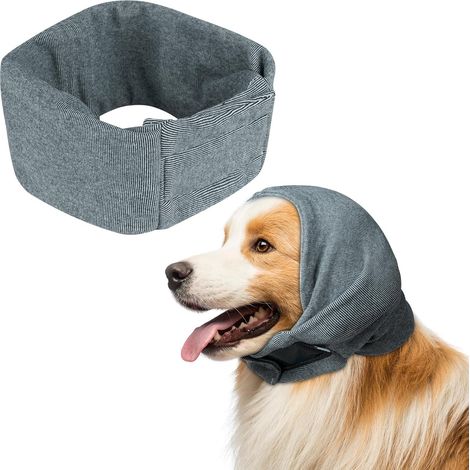 Cache-Oreilles pour Chien Snood pour Chien Cache Cou Chien, Protection Oreille Chien, Cache-Oreilles sans Rabat pour Chien avec Auto-adhésif Réglable pour Protection Contre le Bruit(Gris-M)