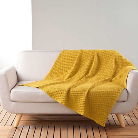 Plaid Nid d'Abeille Uni "Gaufrette" 125x150cm Jaune (1/5)