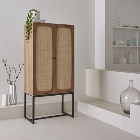 Credenza a 2 ante in canna e legno, 165cm (1/5)