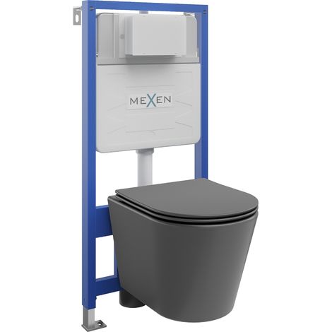 Mexen ensemble encastré WC châssis Fenix Slim avec cuvette WC Rico et abattant à fermeture lente, gris foncé mat - 61030724071 (1/3)