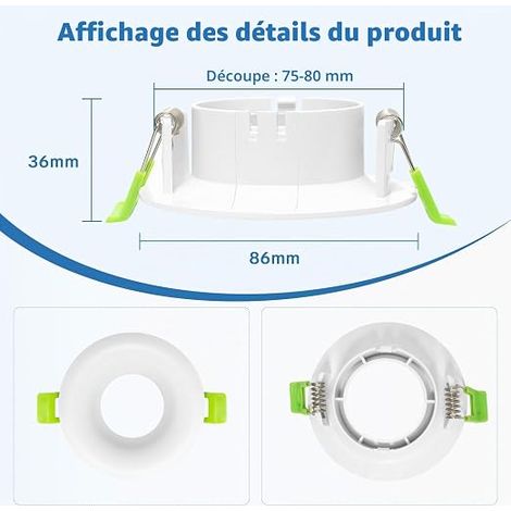 Support Spot GU10, Cadre Spot LED Encastrable Deep Design Douille GU10, Sans Ampoule, Blanc Mat, Spot Plafond Rond pour Salle de Bain (1/3)